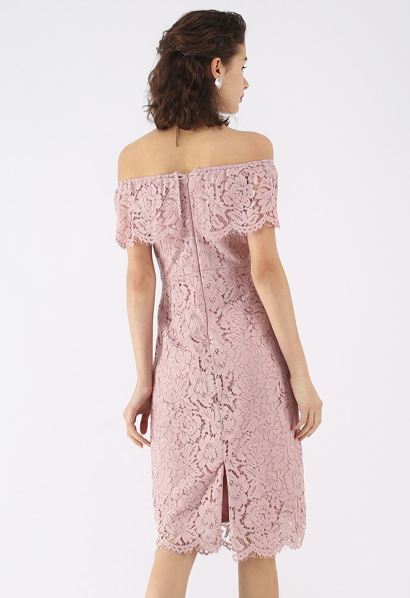 Flourishing Blooms Lace Off-Shoulder Dress in Pink