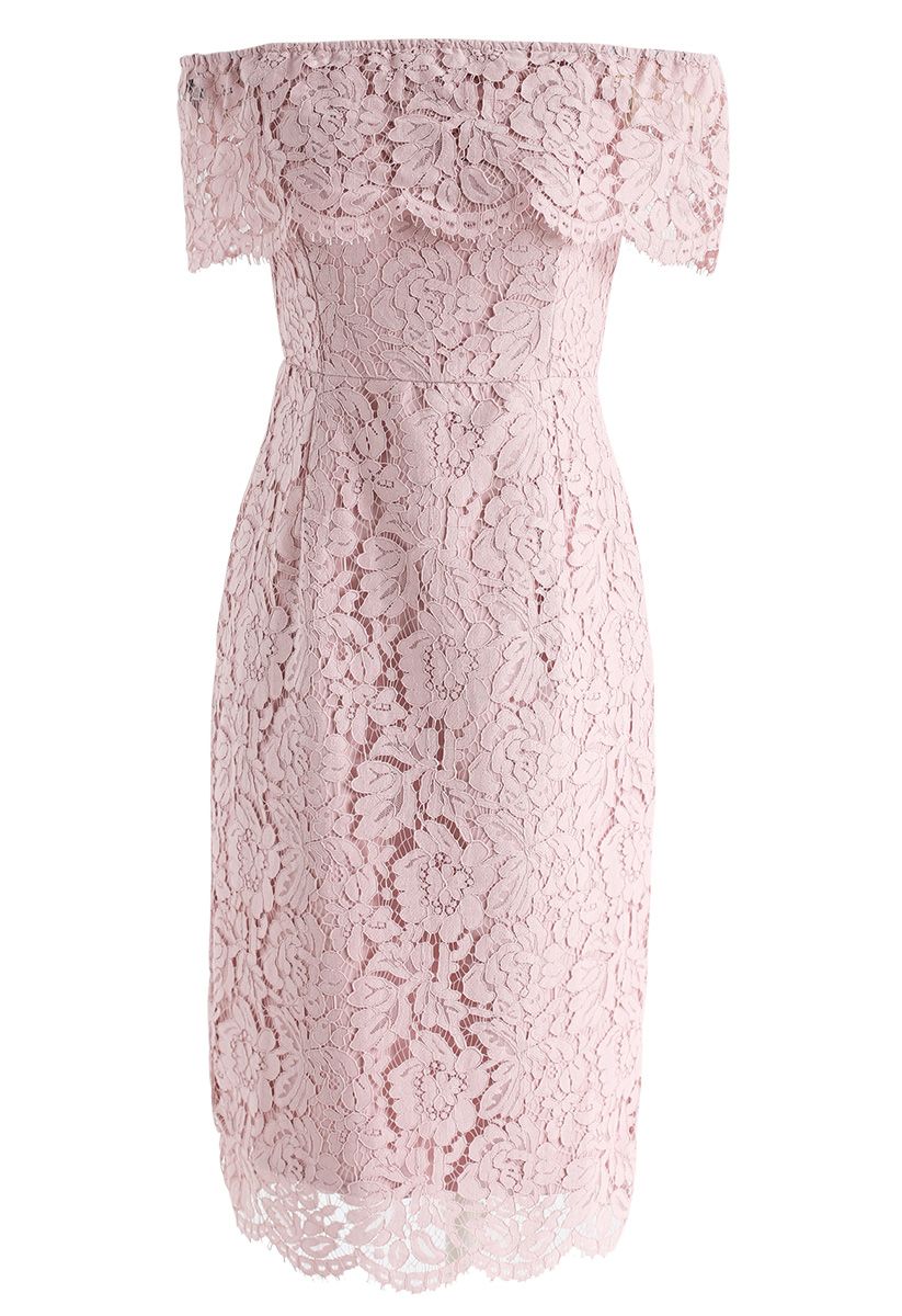 Flourishing Blooms Lace Off-Shoulder Dress in Pink