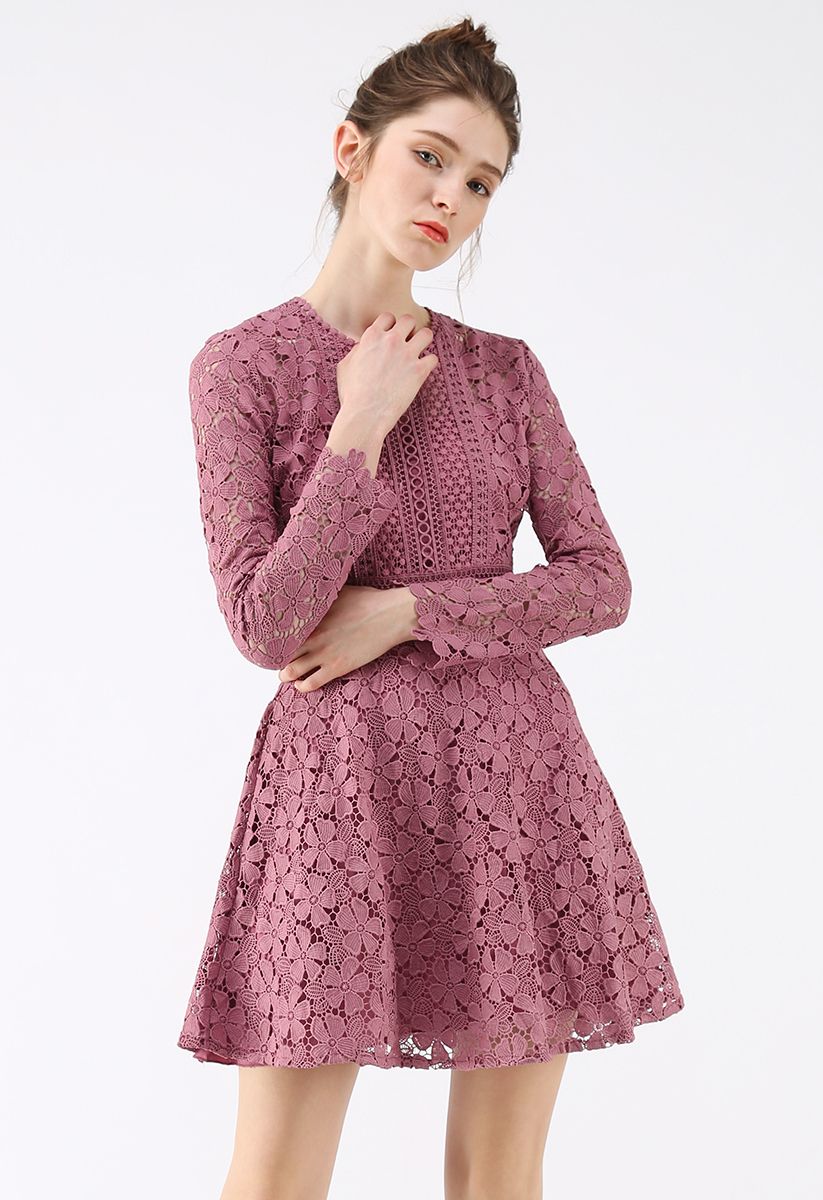 Garden Party Floral Crochet Dress in Rouge Pink - Retro, Indie and ...