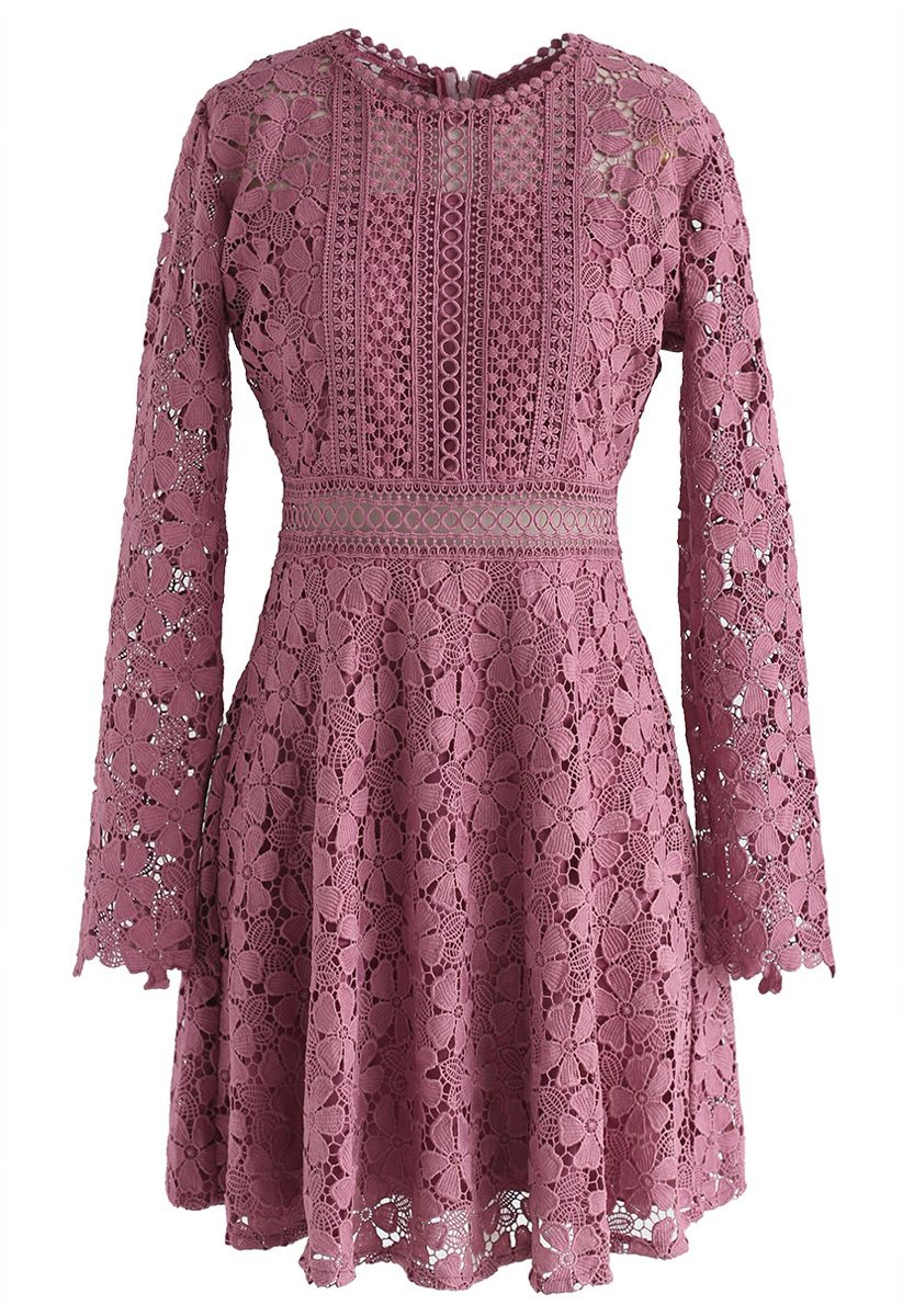Garden Party Floral Crochet Dress in Rouge Pink