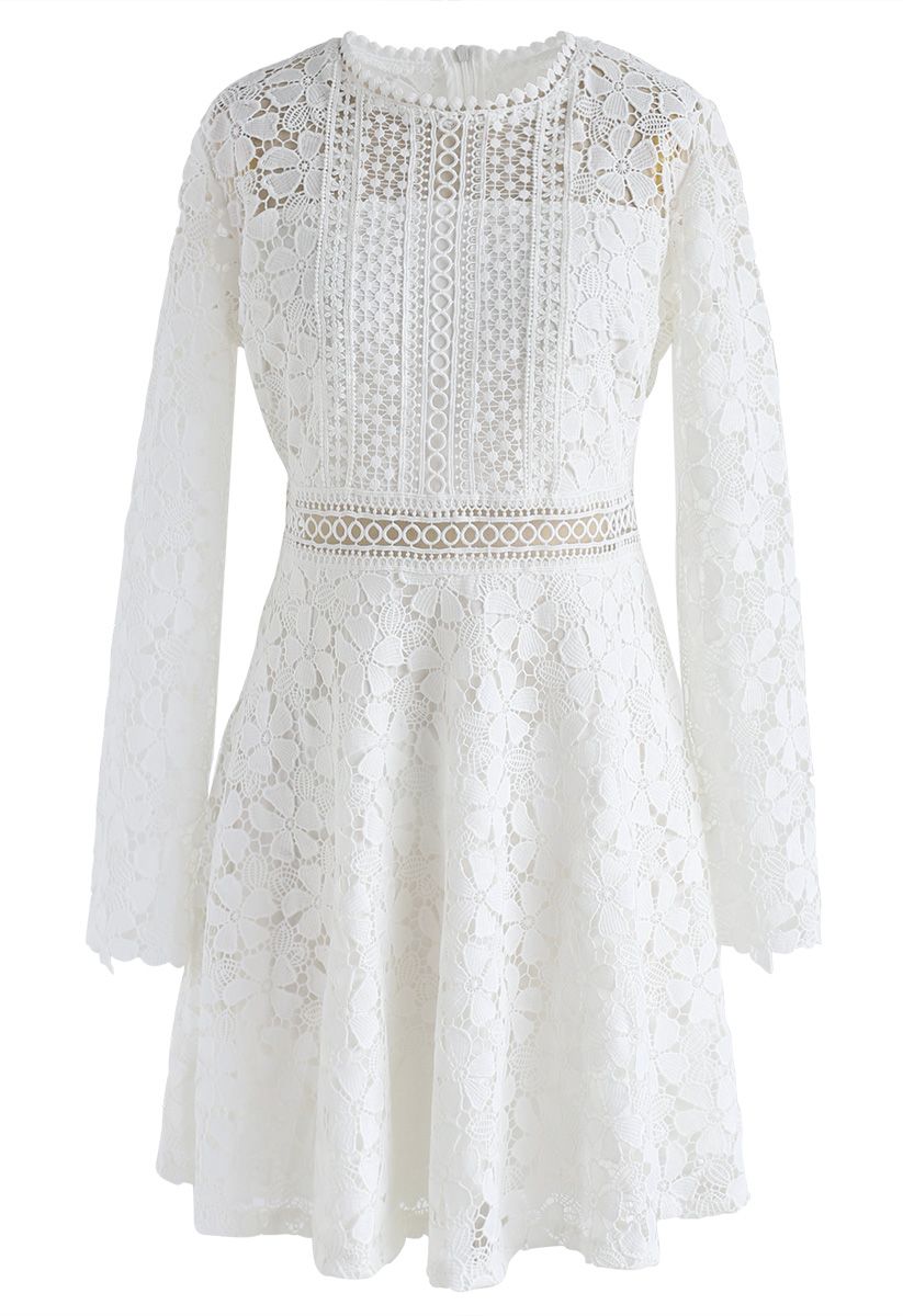Garden Party Floral Crochet Dress in White