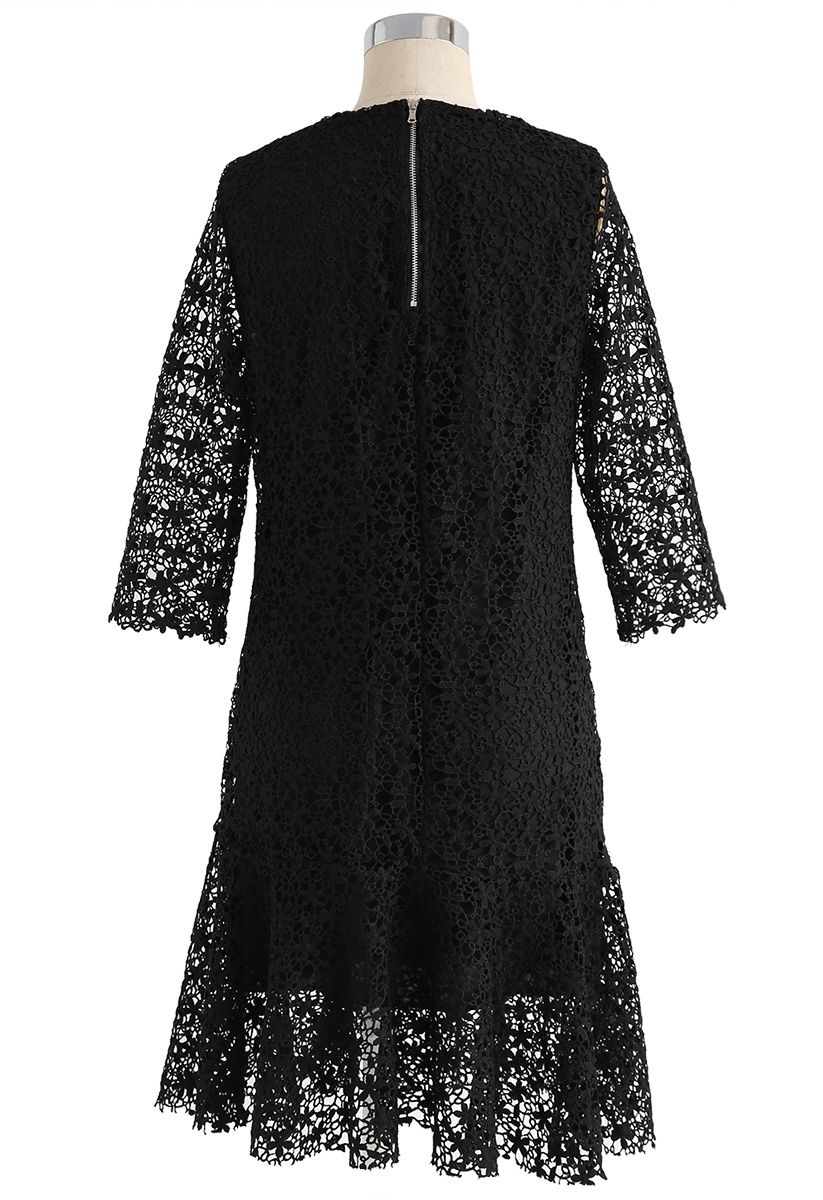 Flowering Glee Crochet Dress in Black 