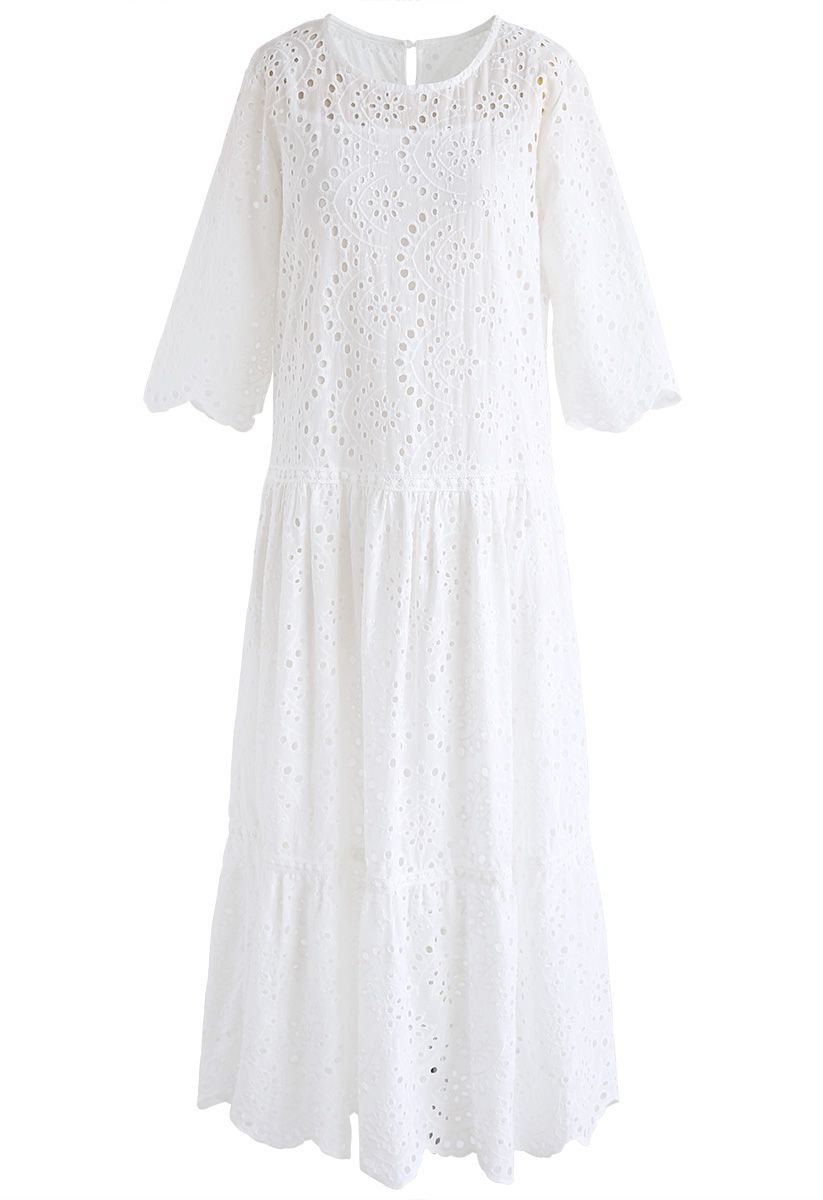 Eyelet Beauty Dolly Dress in White - Retro, Indie and Unique Fashion