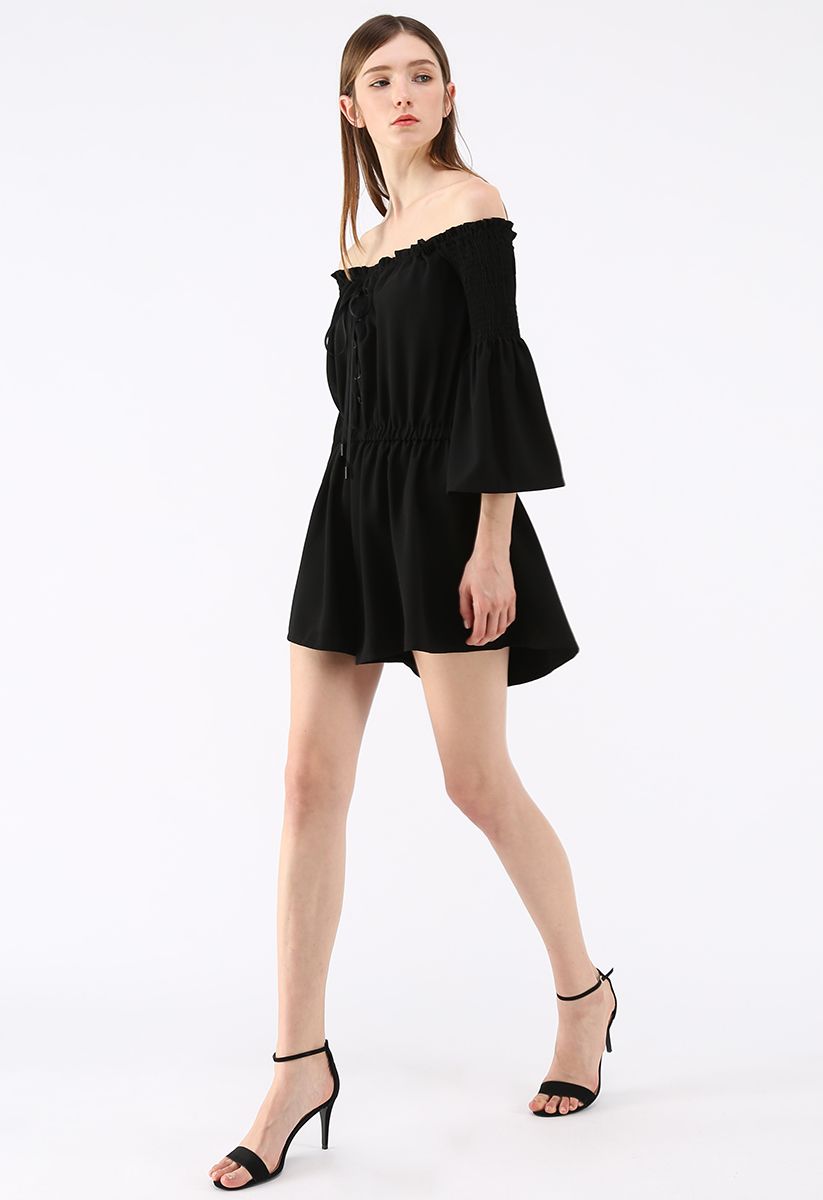 Daily Chic Off-Shoulder Playsuit in Black