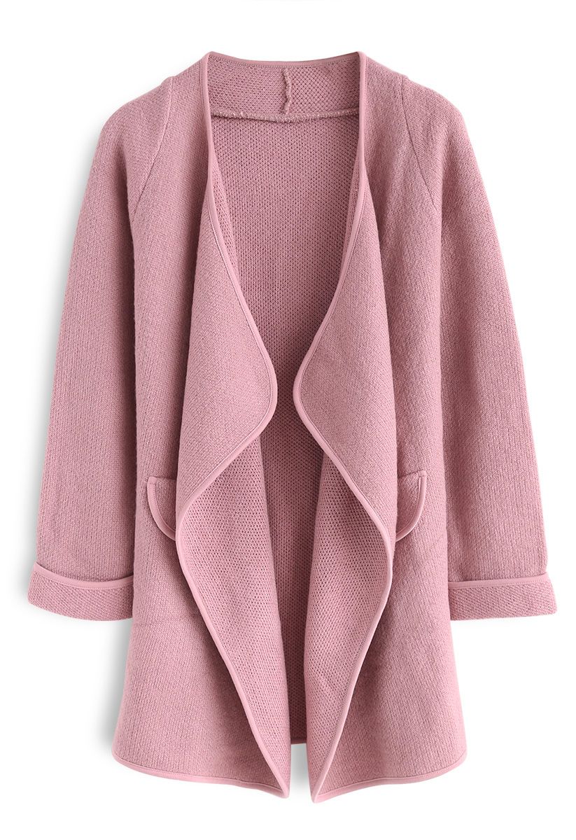 Just Knitted Open Coat in Pink
