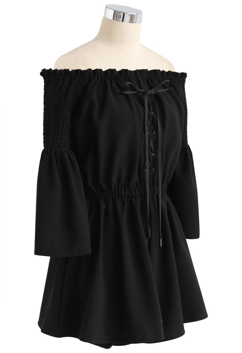 Daily Chic Off-Shoulder Playsuit in Black - Retro, Indie and Unique Fashion