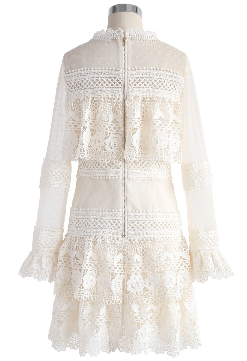 Sweet Destiny Tiered Crochet Mesh Dress in Cream