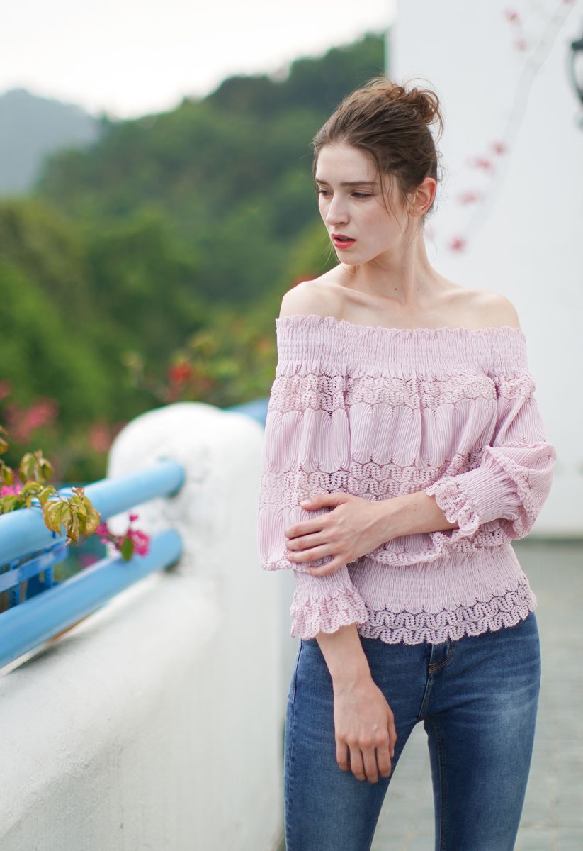 Stay Sweet Ribbed Off-Shoulder Top in Pink