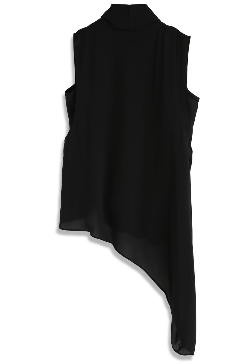 Asymmetric Wrap Sleeveless Chiffon Top in Black