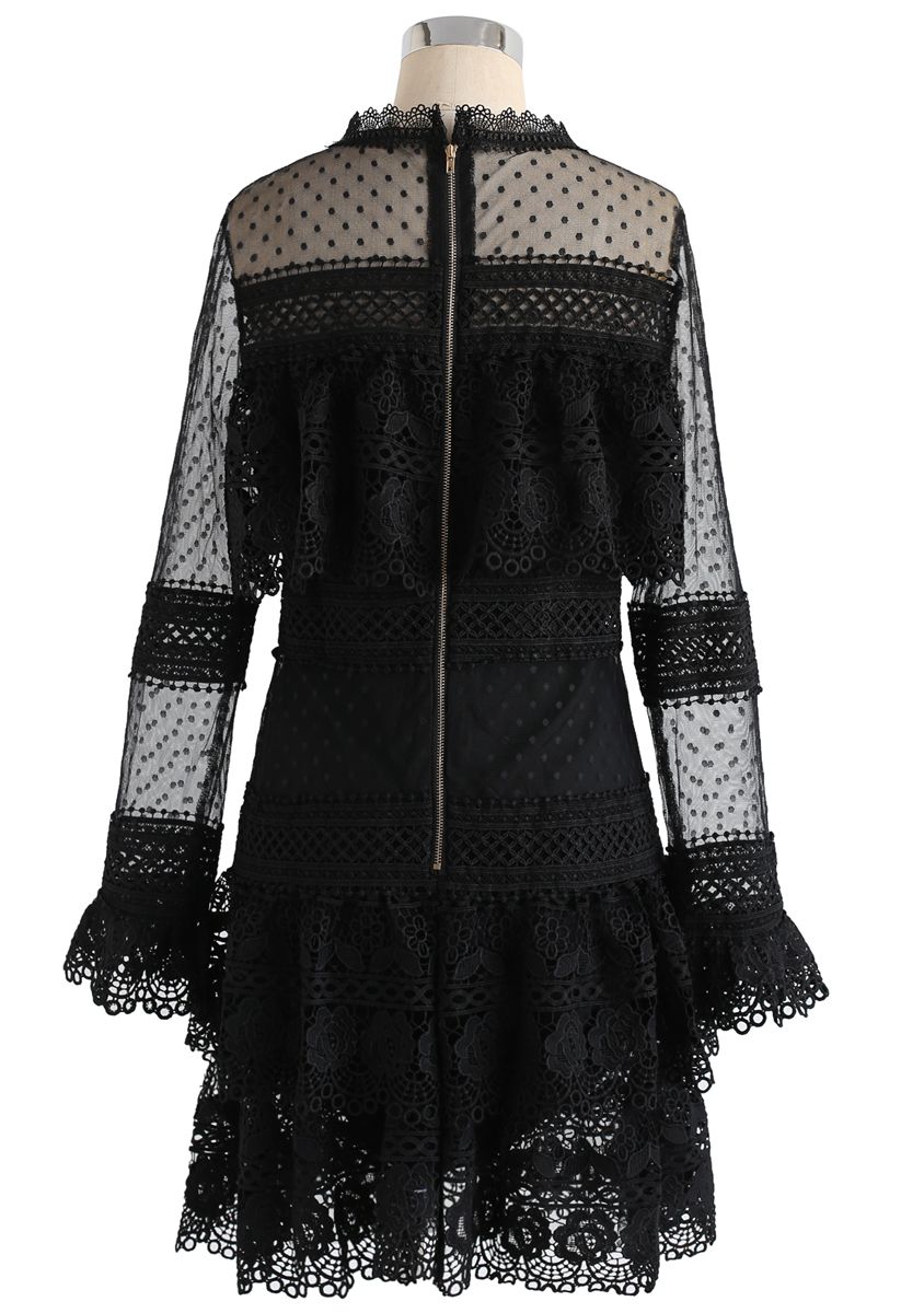 Sweet Destiny Tiered Crochet Mesh Dress in Black - Retro, Indie and ...