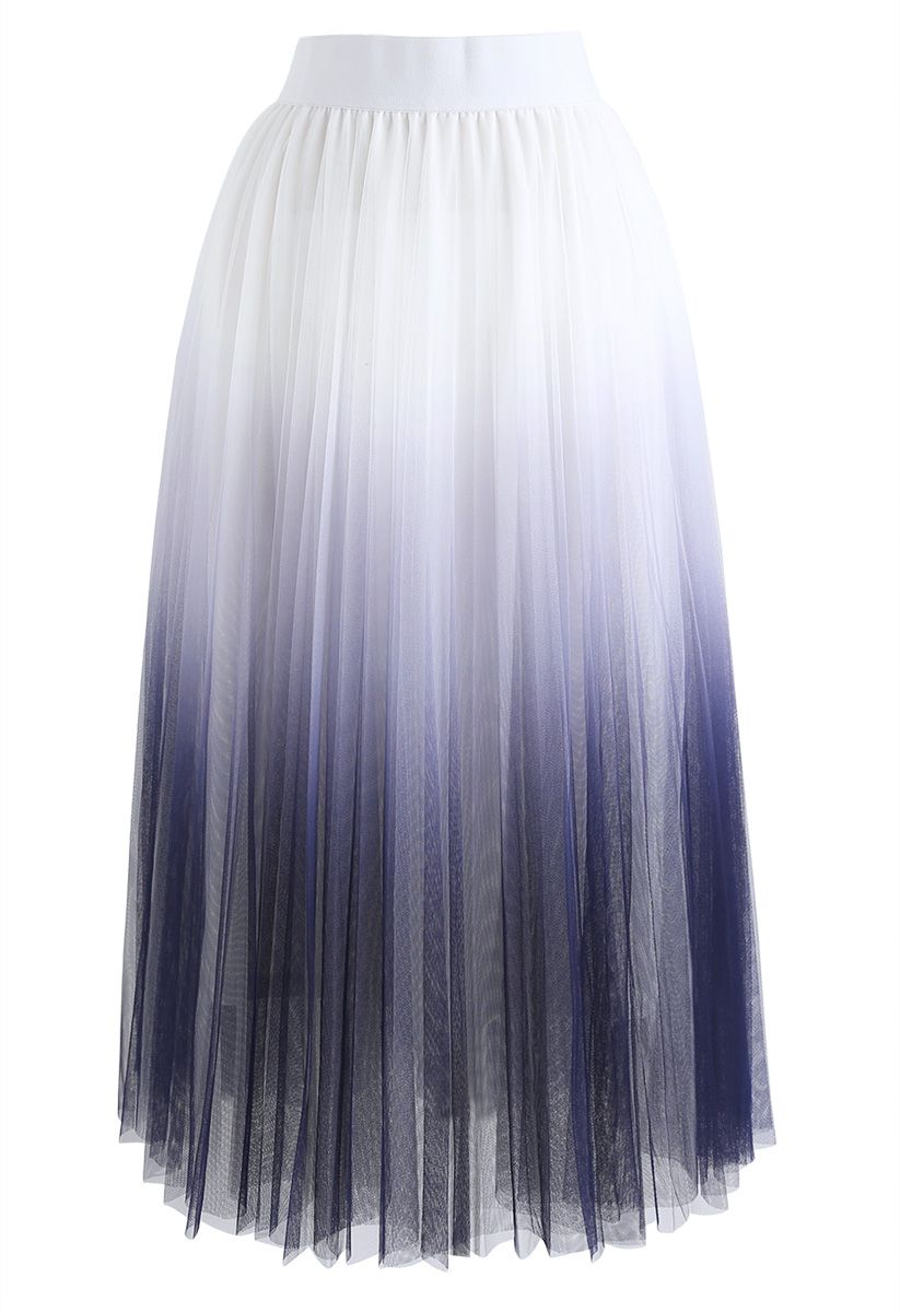 Cherished Memories Gradient Pleated Tulle Skirt in White