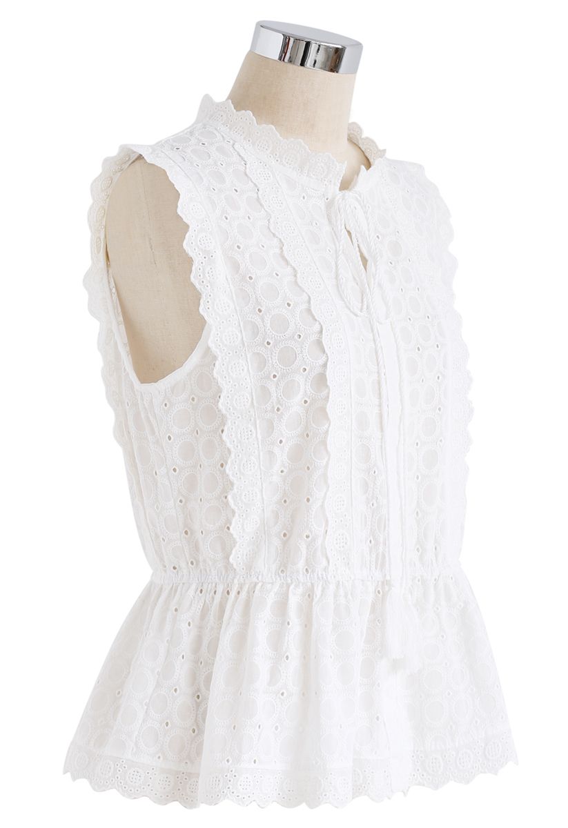 Sunflower Sleeveless Embroidered Top in White