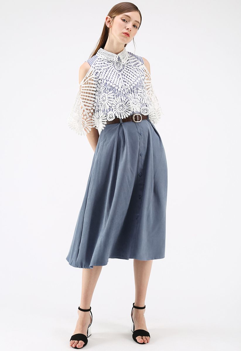 Mildness Faux Suede A-Line Skirt in Dusty Blue