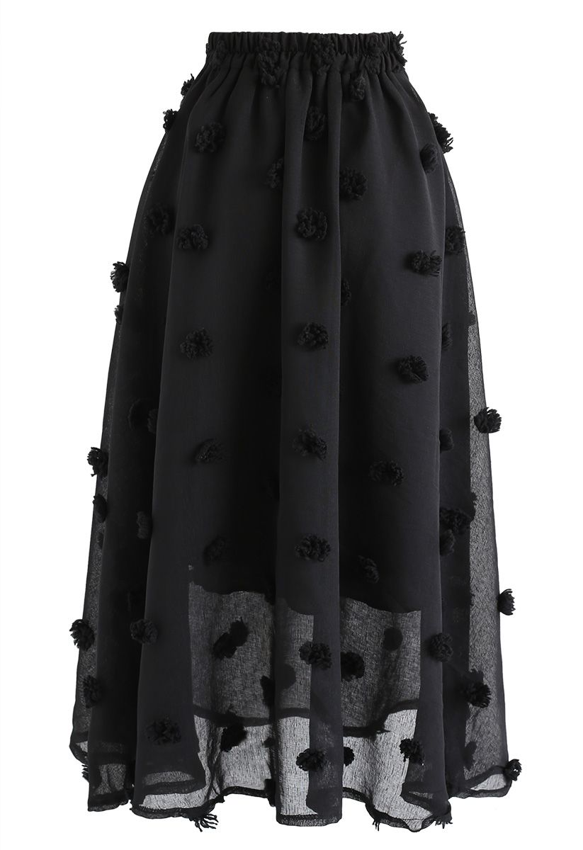 Cotton Candy Sheer 3D Flower Skirt in Black 