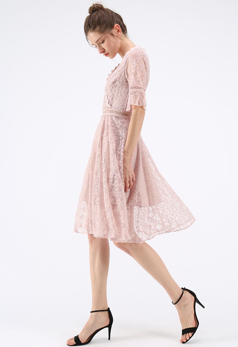 A Skyful of Stars Lace Dress in Pink