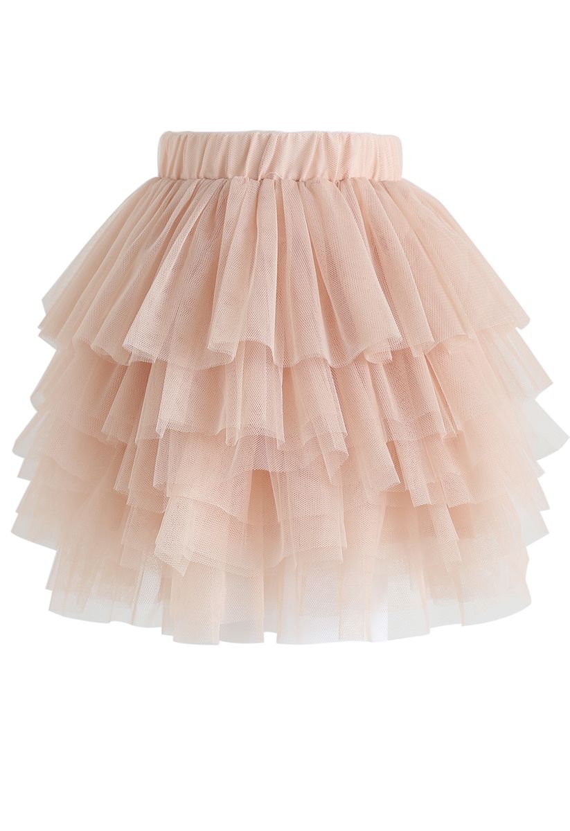 Layered Tulle Skirt in Nude Pink 
