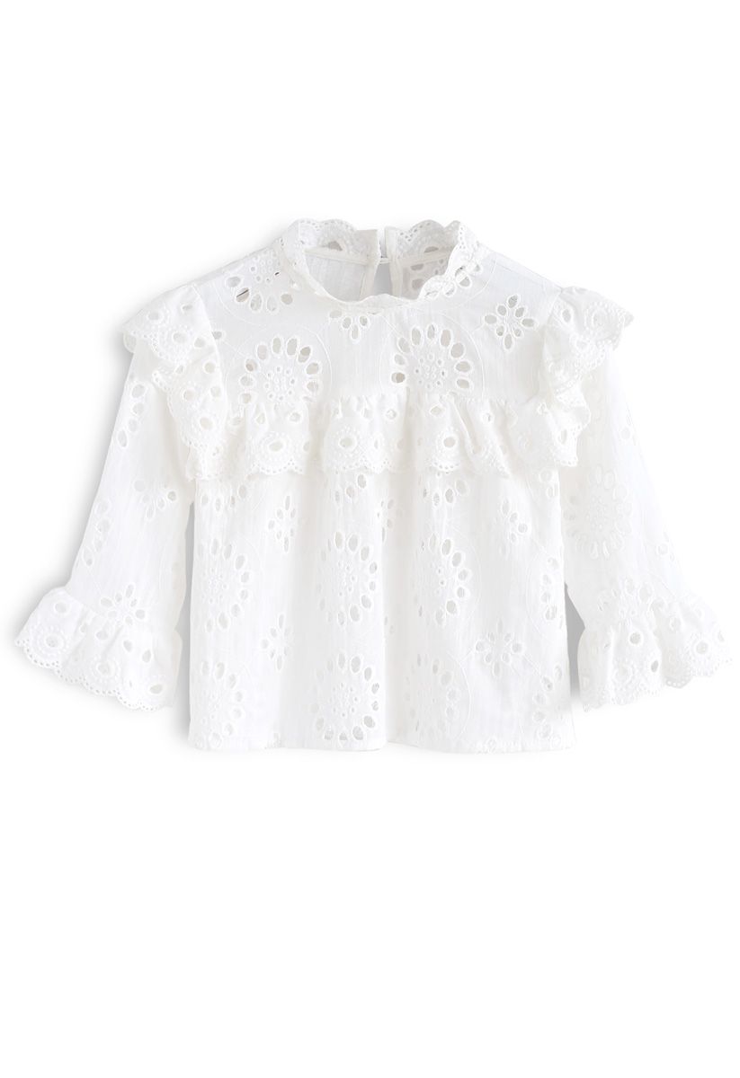 Find My Youth Eyelet Embroidered Top in White For Kids