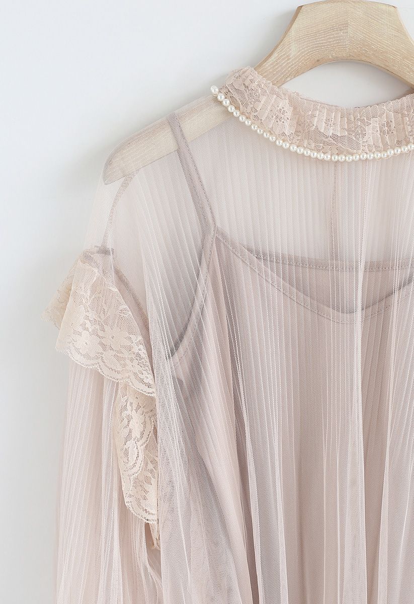 It's About Love Pearls Mesh Top in Nude Pink