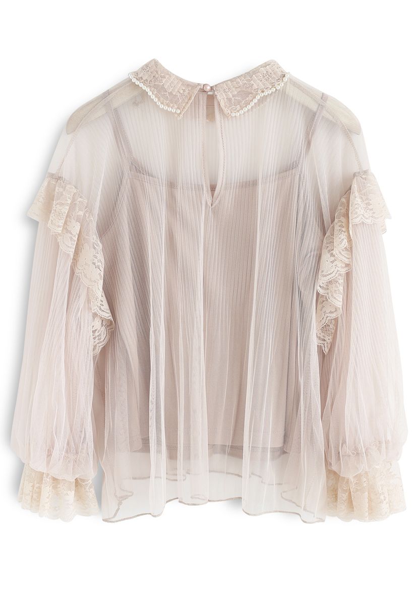 It's About Love Pearls Mesh Top in Nude Pink