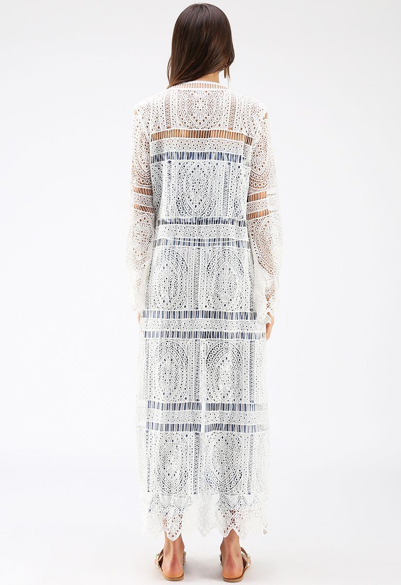 With Your Ingenuity Crochet Longline Kimono in White