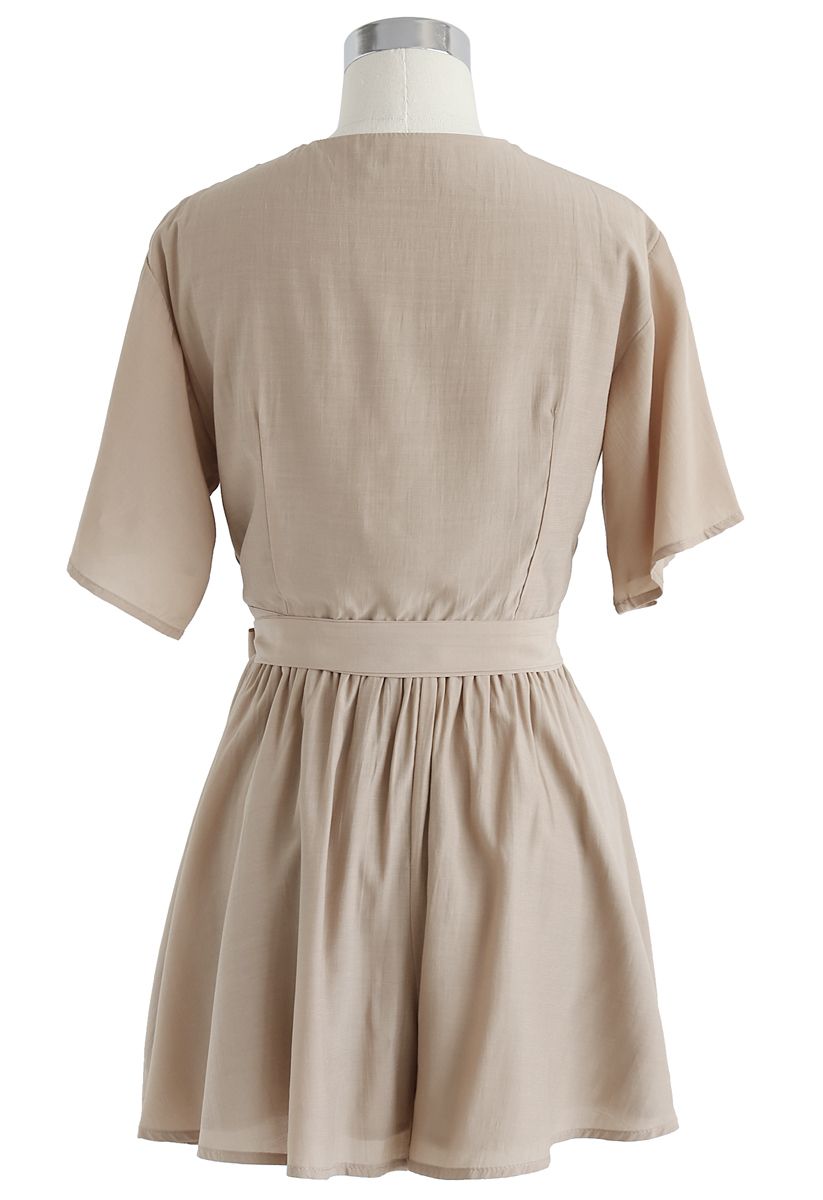 Keep It Casual Wrapped Top and Shorts Set in Light Tan