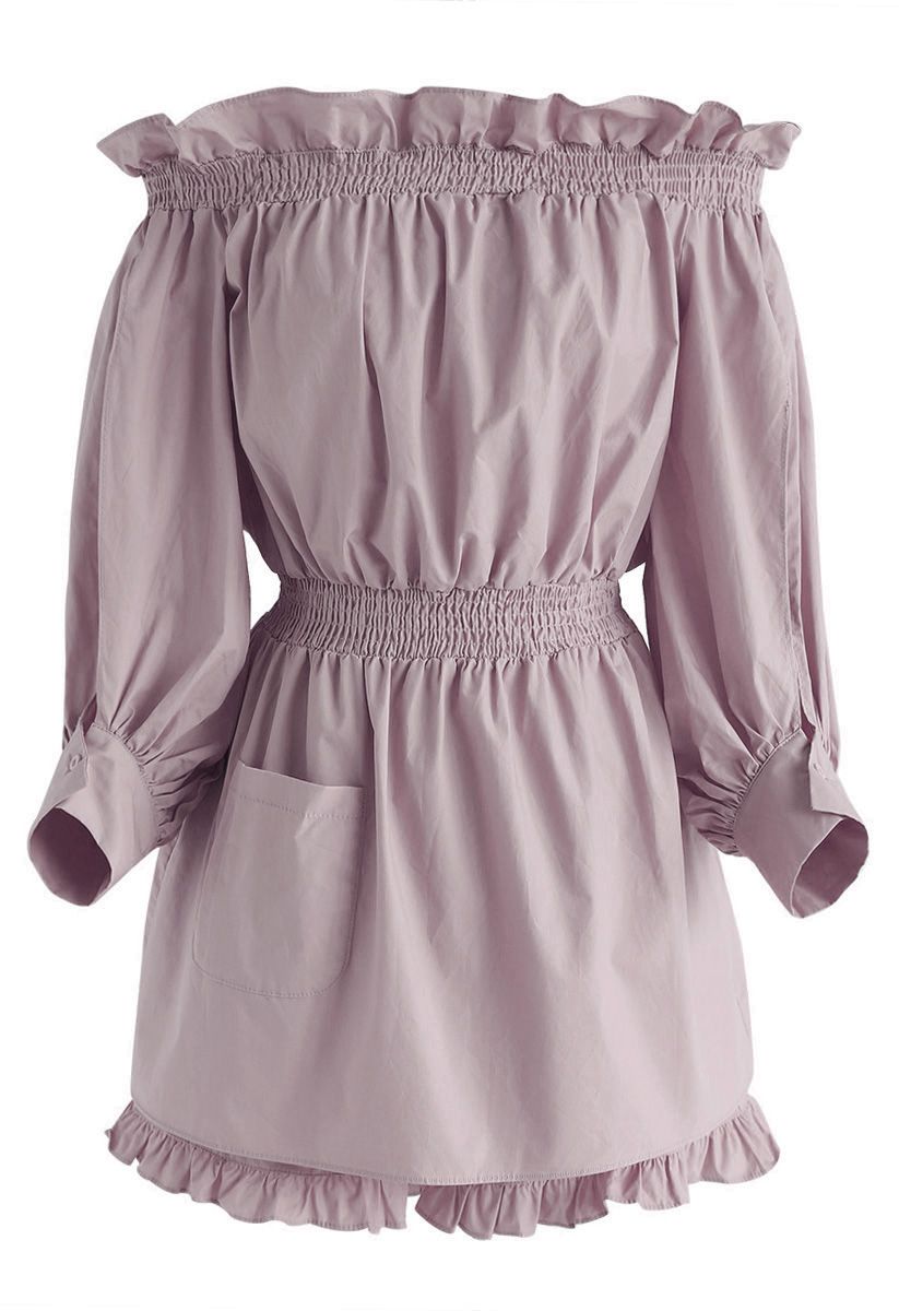 Awaken Your Passion Off-Shoulder Dress and Shorts Set in Dusty Pink