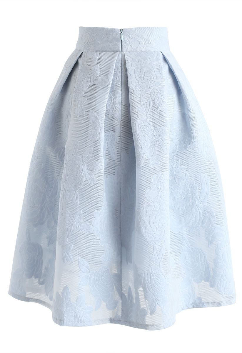 Rose Garden Bowknot Pleated Skirt in Blue