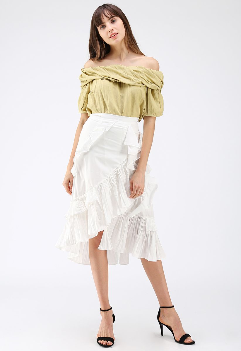 Inspired by Ruffle Asymmetric Tiered Skirt in White