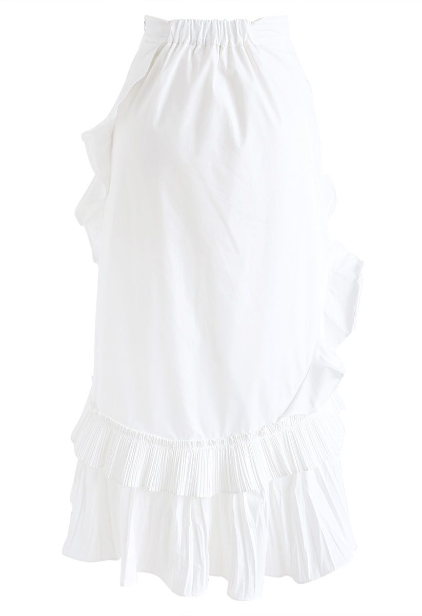 Inspired by Ruffle Asymmetric Tiered Skirt in White