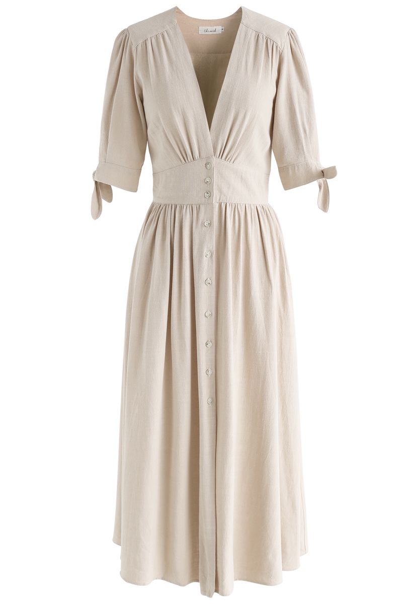 Summer Edition Button Down V-Neck Dress in Linen - Retro, Indie and ...