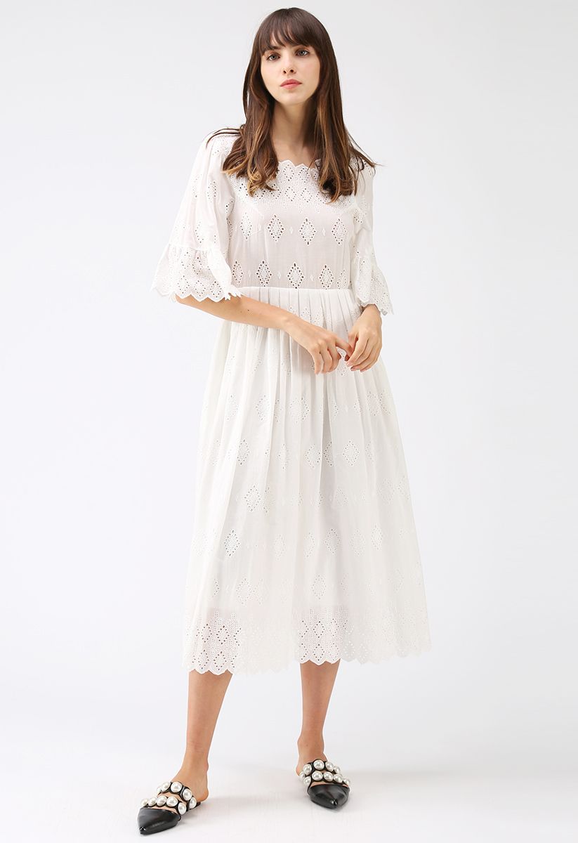 Keep in Simple Eyelet Embroidered Dress in White