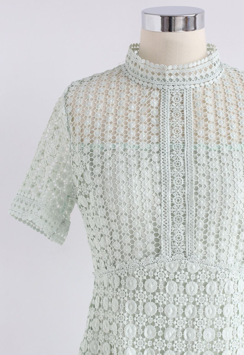 Dare to Try Hollow-Out Crochet Dress in Mint