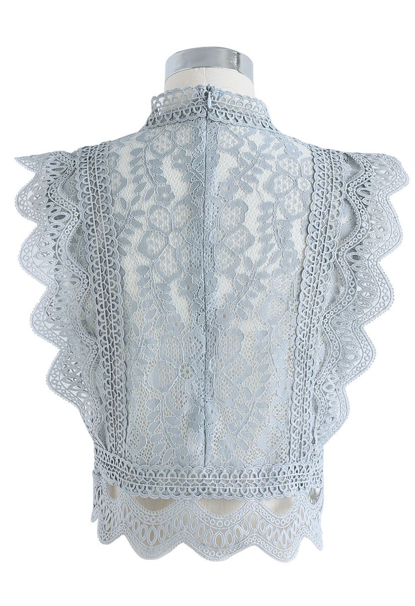 Your Sassy Start Sleeveless Crochet Lace Top in Dusty Blue