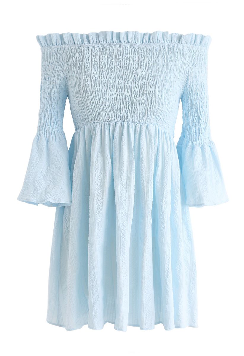 Highly Sassy Off-Shoulder Mini Dress in Blue