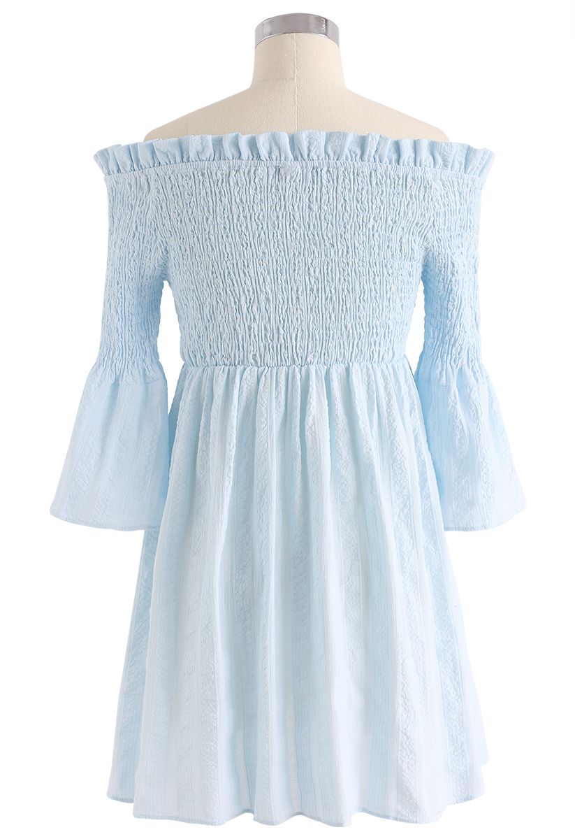 Highly Sassy Off-Shoulder Mini Dress in Blue