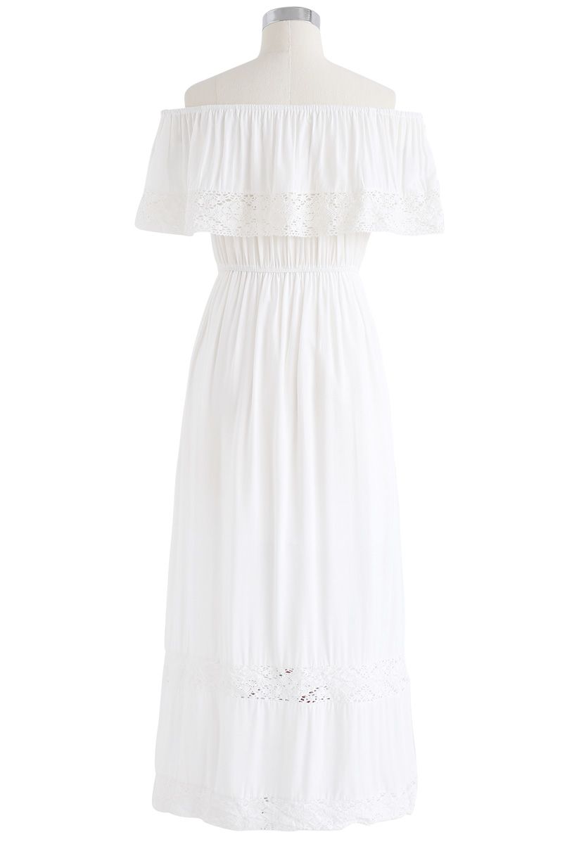 Tender with Flower Embroidered Off-Shoulder Dress in White