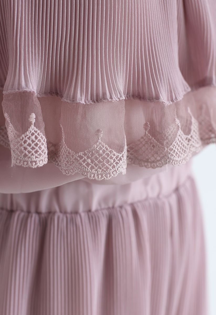 Exclusive Allure Pleated Sheer Playsuit in Dusty Pink