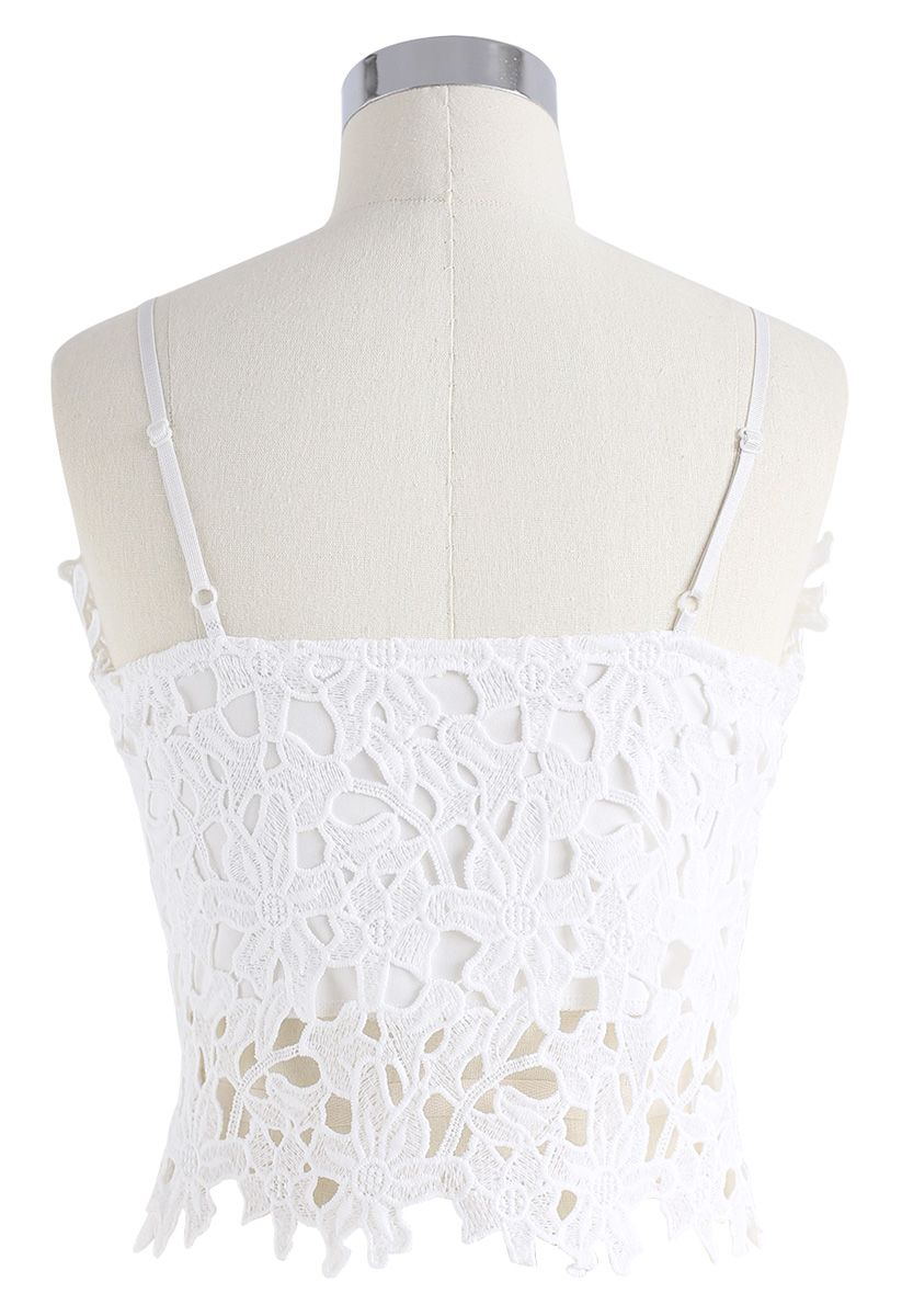 Full Flower Crochet Cami Crop Top in White
