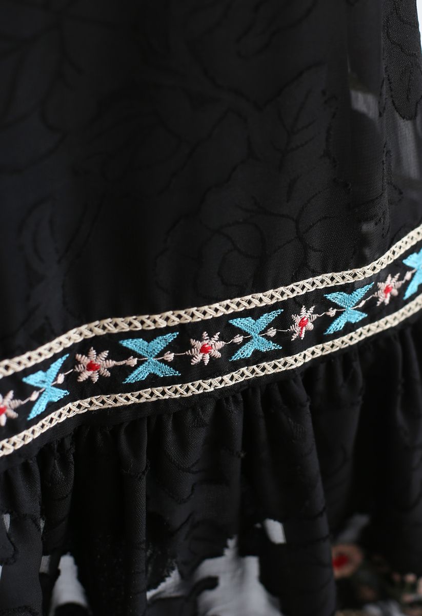 Dreamy and Breezy Embroidered Sleeveless Dress in Black