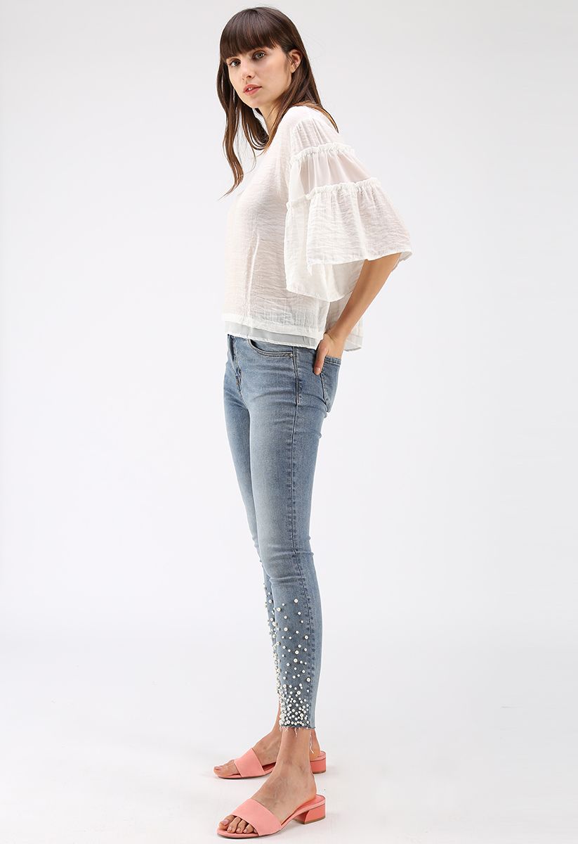 Float on Flare Sleeves Top in White