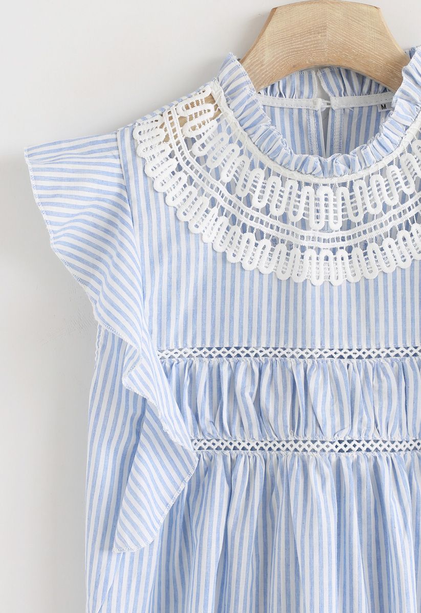 Lovely And Ruffly Stripe Top with Crochet Insert