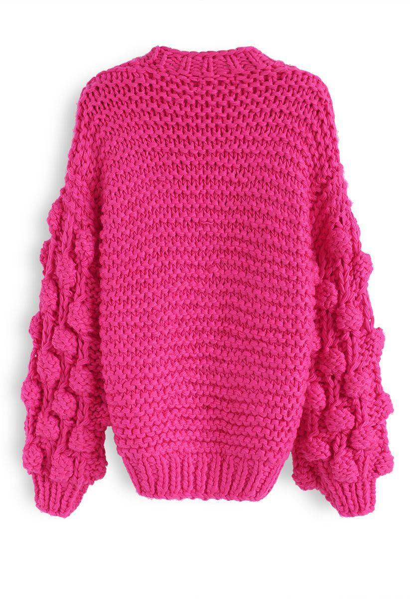 Cuteness on Sleeves Chunky Cardigan in Hot Pink