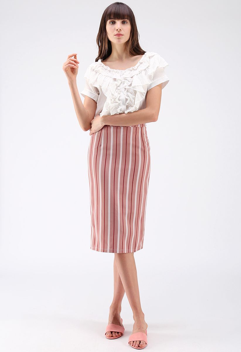 Gentle Hue Stripe Pencil Skirt
