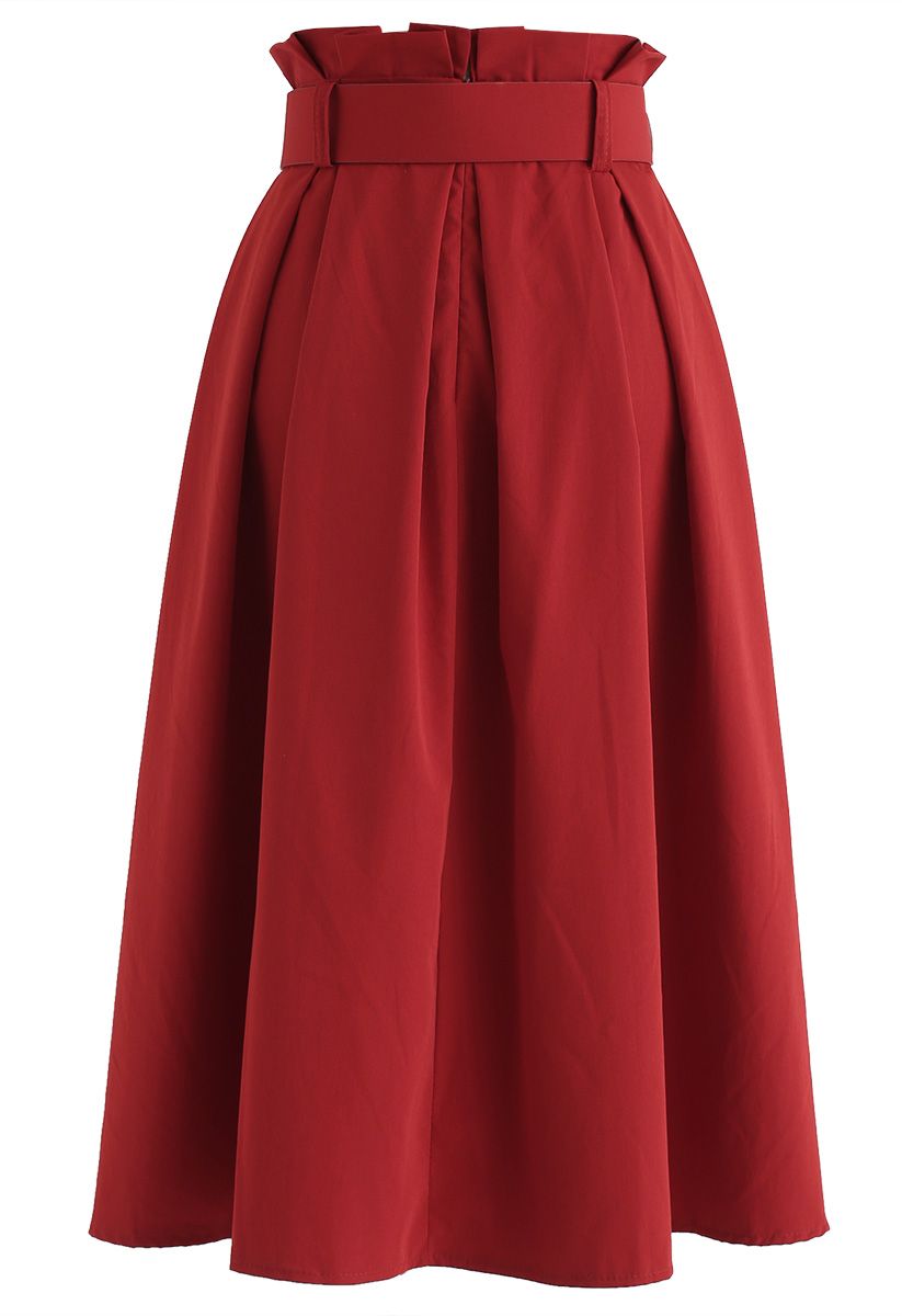 Keep Me Satisfied Belted A-Line Skirt in Red