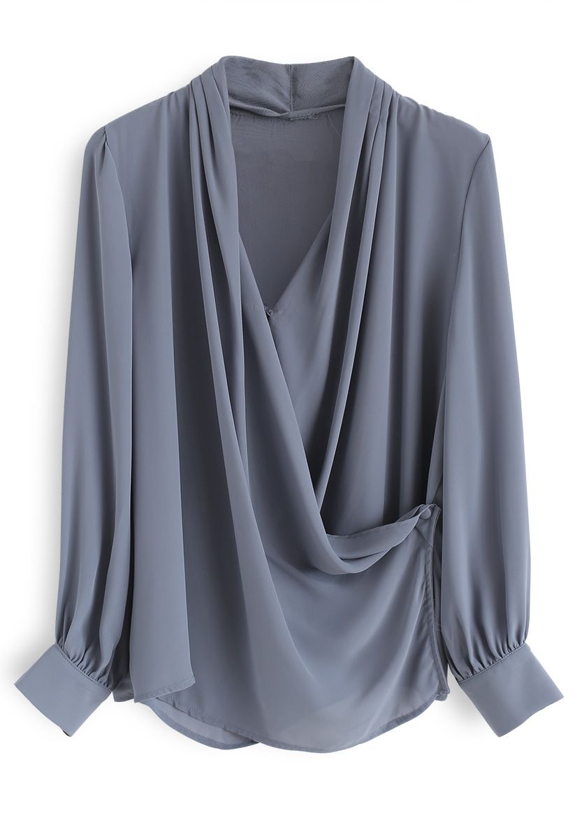 Make Things Right Wrap Top in Dusty Blue