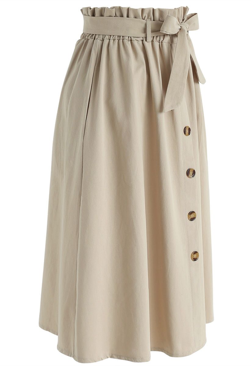 Truly Essential A-Line Midi Skirt in Tan