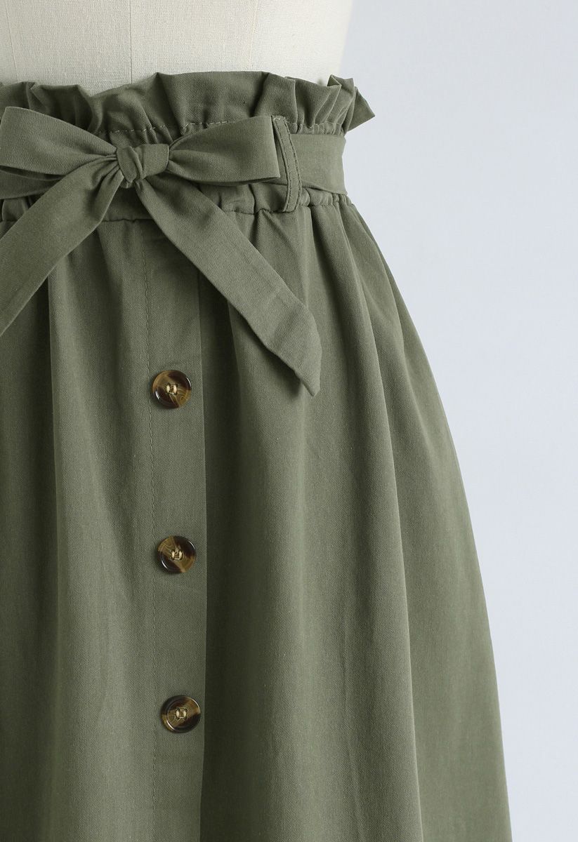 Truly Essential A-Line Midi Skirt in Army Green
