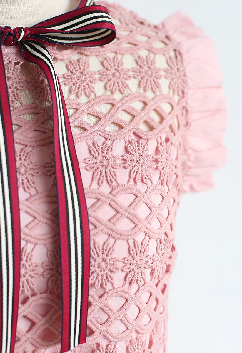 Always a Good Time Crochet Sleeveless Dress in Pink 