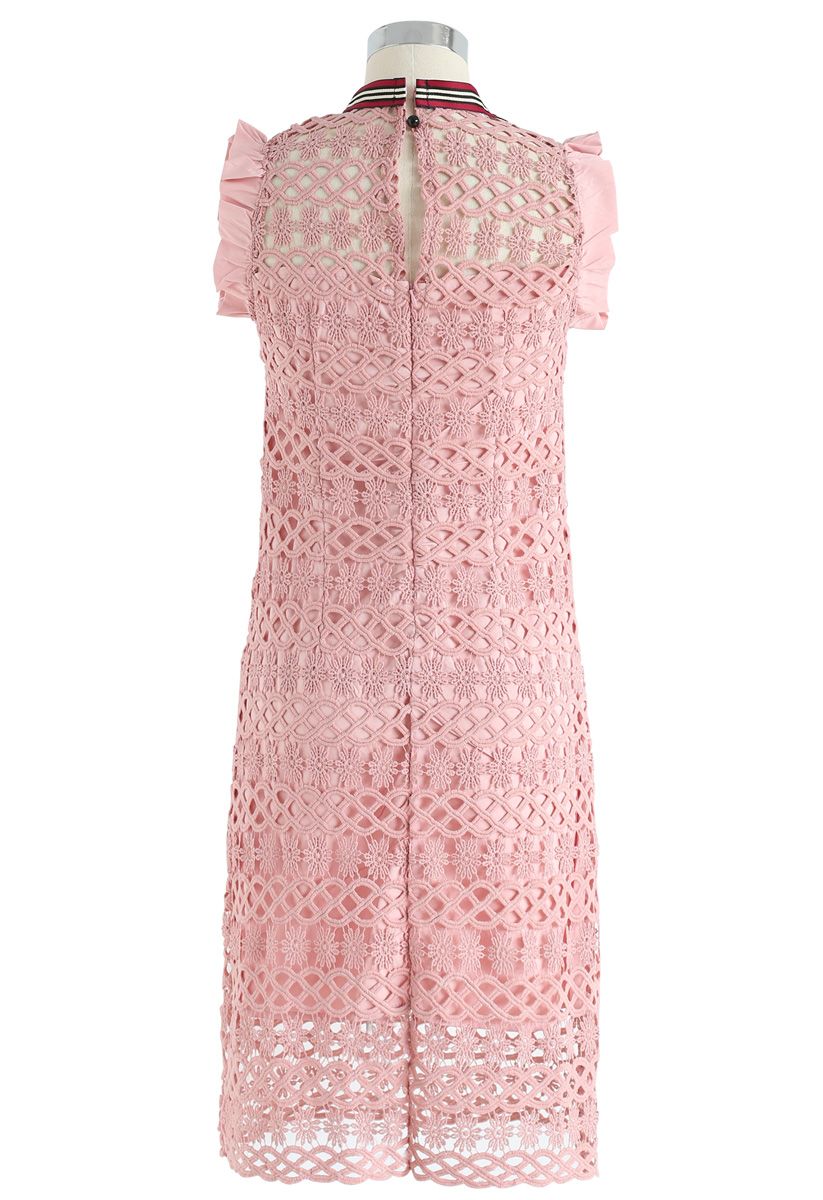Always a Good Time Crochet Sleeveless Dress in Pink 