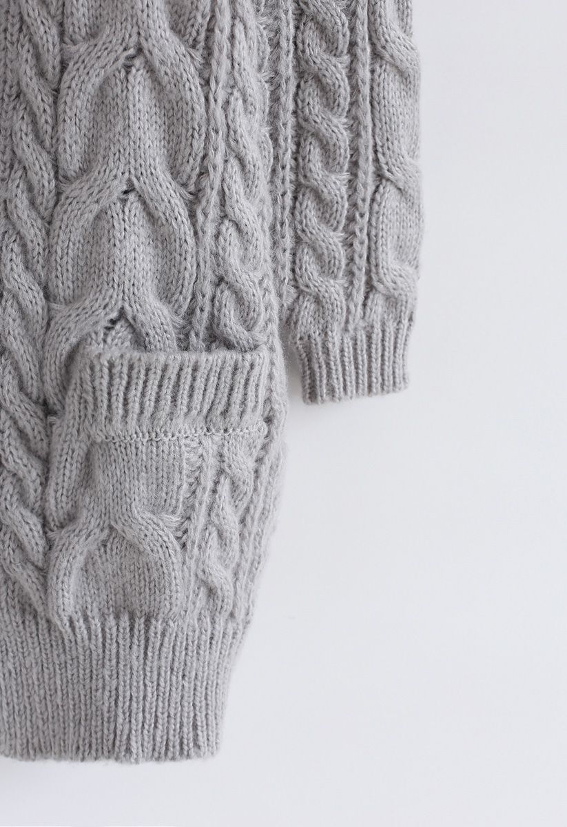 Love Lies Chunky Cable Cardigan in Grey